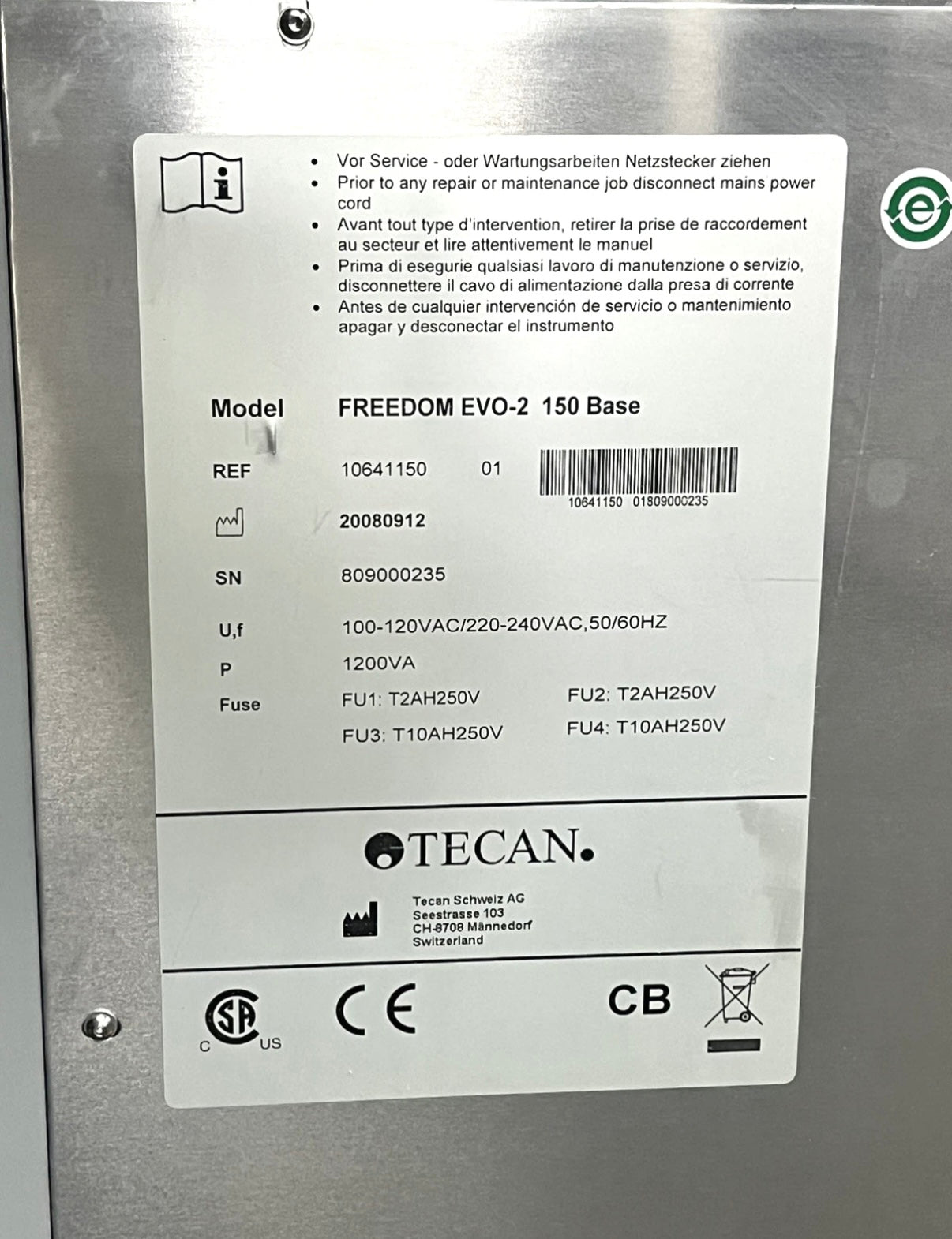 TECAN Freedom EVO-2 150 Base Automated Liquid Handler