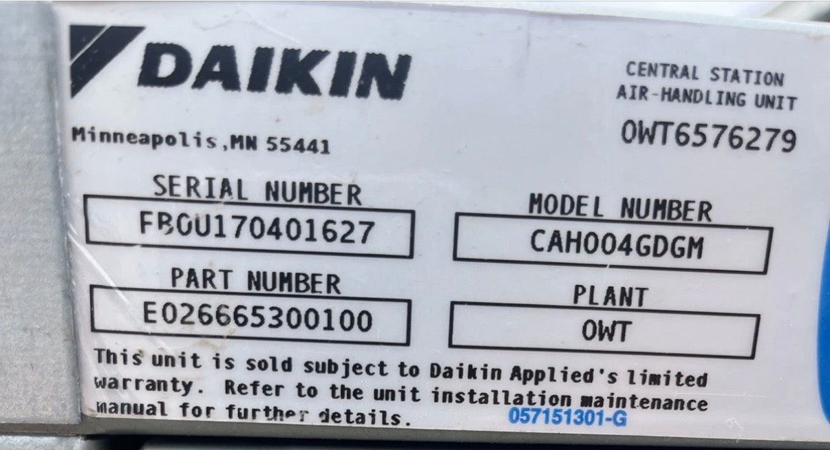 Daikin 4 Ton Central Station Air-Handling Unit CAH004GDGM
