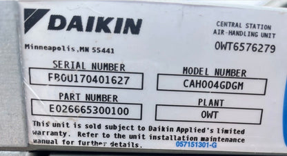 Daikin 4 Ton Central Station Air-Handling Unit CAH004GDGM